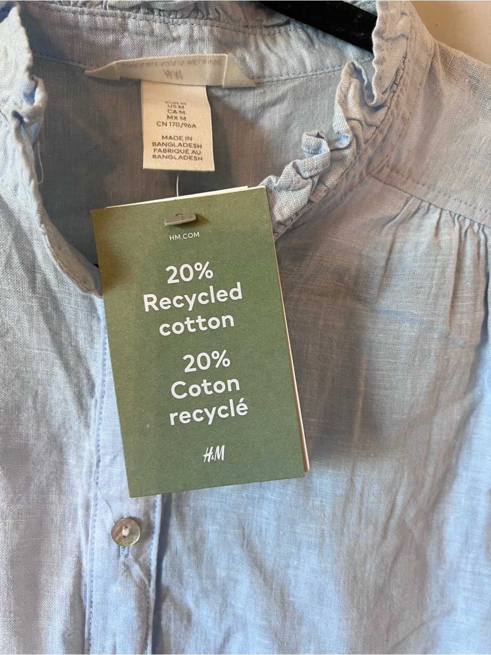 H&M Light Blue Ruffle Sleeve Button-Front Blouse - Picture 3 of 5
